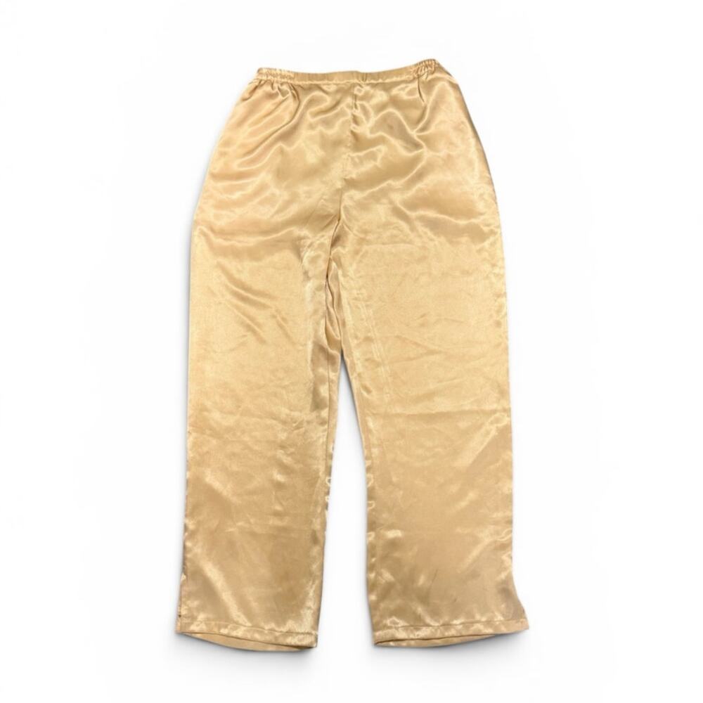 100% Silk Gold Satin Wide Leg Pants Medium Old Money Coastal Resort Vacation